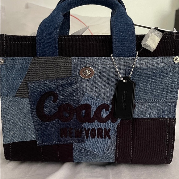 Coach Handbags - Coach Denim Patchwork Tote Bag - Blue and Black